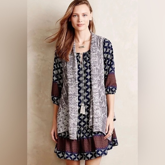 Anthropologie Sweaters - Anthropology Moth Gray Lavena Sweater Vest Pointelle Open front